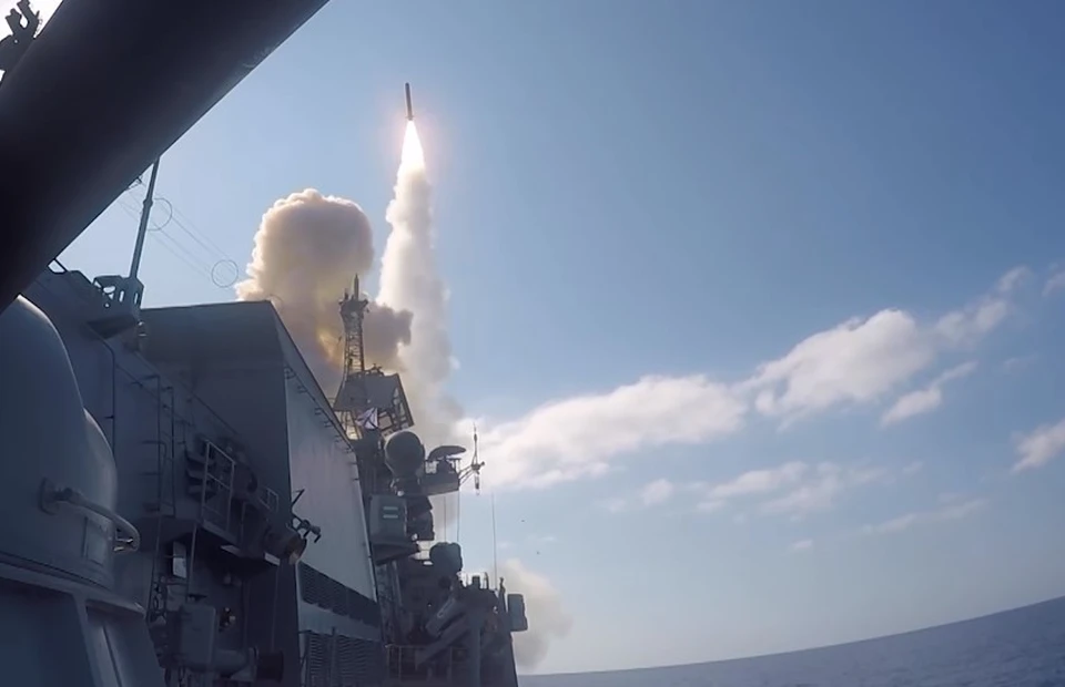 Кадр записи пуска ракет от Министерства обороны РФ.
