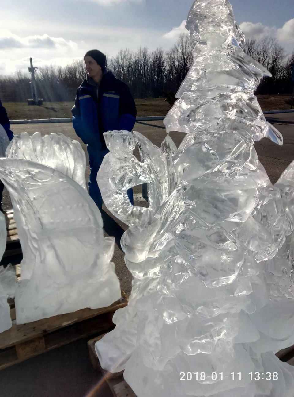 Владислав со своими ледяными скульптупами. Фото: Т.Разоренова