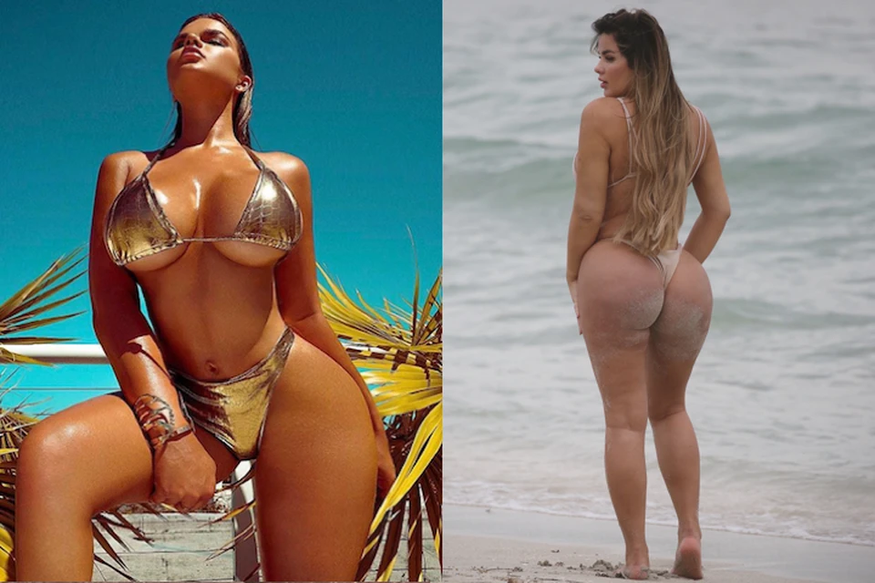 Слева: так Анастасия Квитко выглядит на снимках в Инстаграме. Справа: девушку сфотографировали папарацци на пляже в Майами.