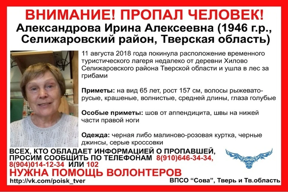 Поиски пенсионерки продолжаются Фото: ВПСО "СОВА"