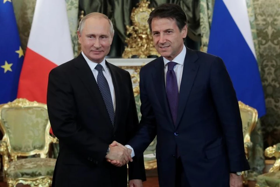 Президент РФ Владимир Путин и премьер-министр Италии Джузеппе Конте