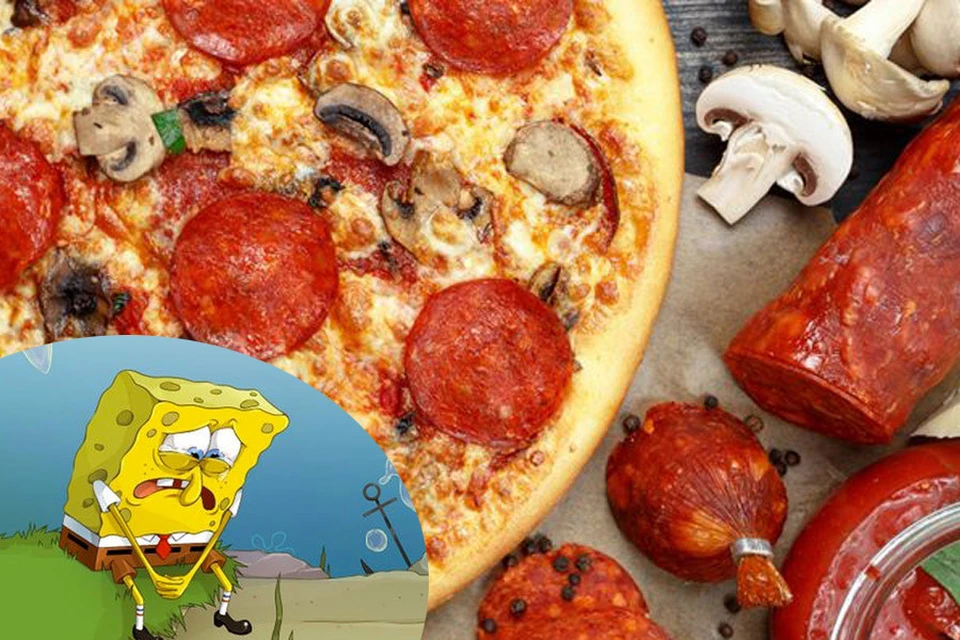Фото: "Красти пицца" и кадр из мульфильма "Губка Боб Квадратные штаны"