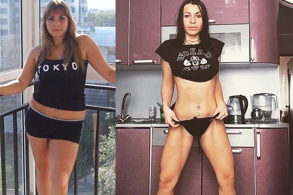 Ирина на фото перед тем, как начать худеть (слева) и спустя 5 месяцев после начала занятий (справа). Фото: личный архив Ирины Медведчиковой.