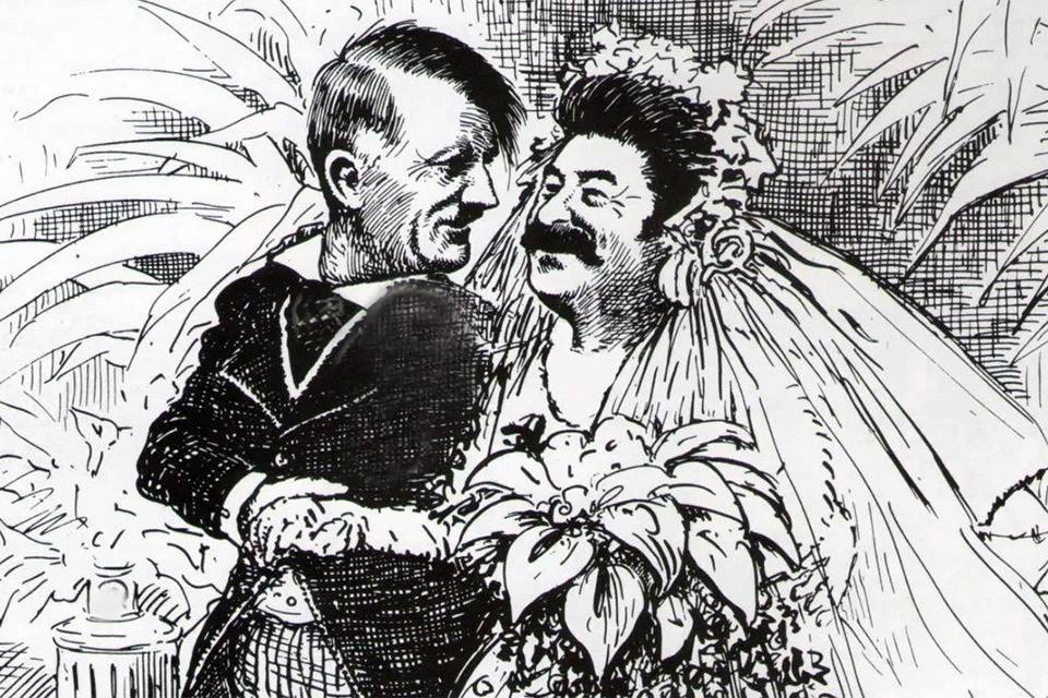 Журнал "Дилетант" вынес американскую карикатуру 1939 года о свадьбе Гитлера и Сталина на обложку.