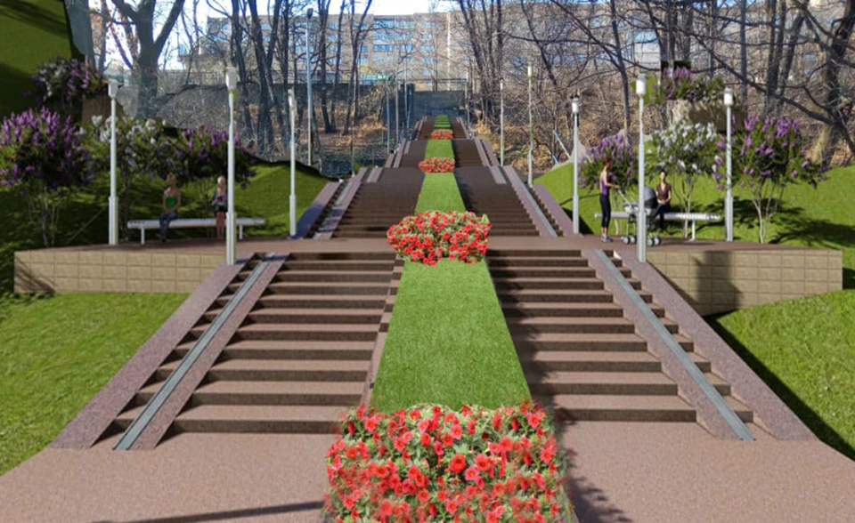 Ремонт парка Минного городка начнется с гранитных лестниц. Фото: администрация Владивостока