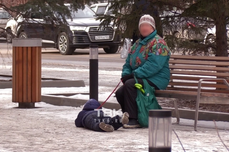 Как щенка какого-то: в Красноярске бабушка протащила на поводке плачущего ребенка. Фото: ТВК Красноярск