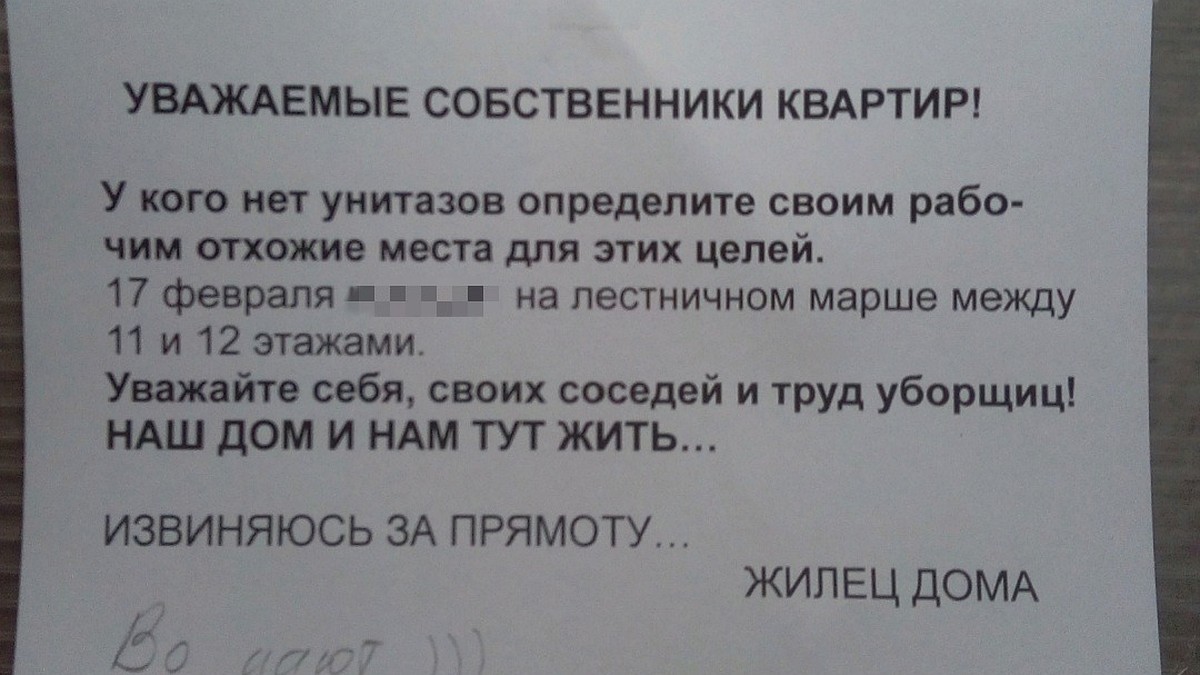 Вы — звери!»: жильцов высотки возмутили рабочие, справившую нужду в  подъезде - KP.RU