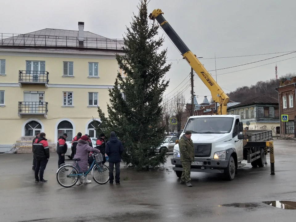 На площади Патоличева специально для съемок установили елку