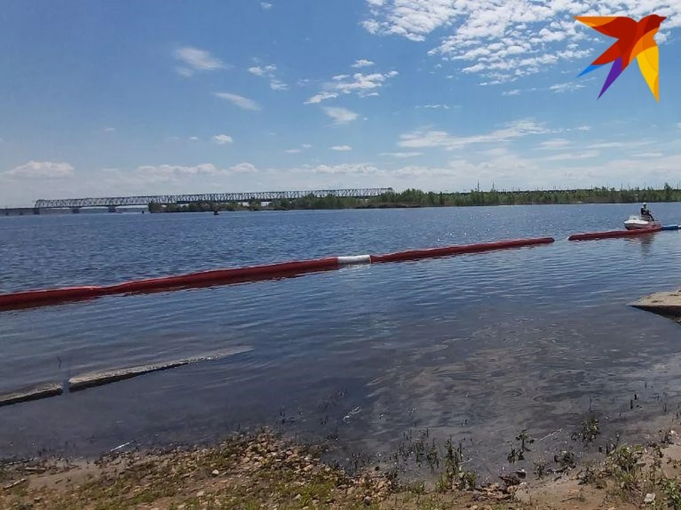 Пятно загрязнения обнаружено на Волге в районе Увека. Фото Саратовской областной службы спасения