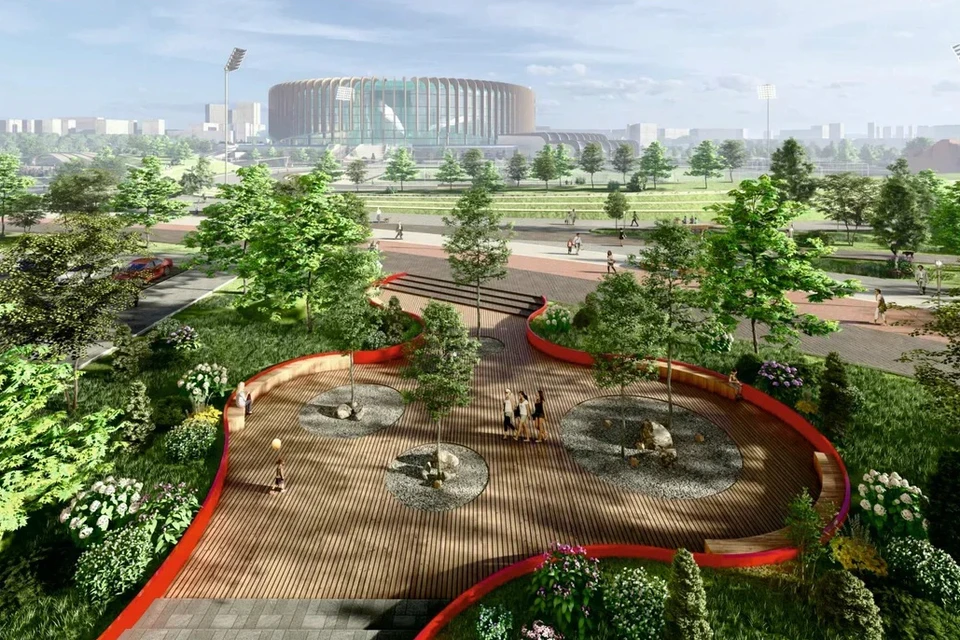 12 гектаров вокруг будущей «СКА Арены» озеленят и облагородят к лету 2023 года. Фото: «СКА Арена»