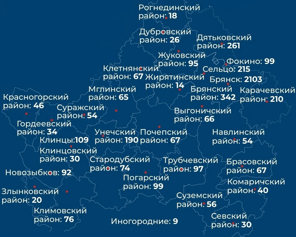 Больше всего новых случаев заражения в Брянске, Брянском районе и Новозыбкове.