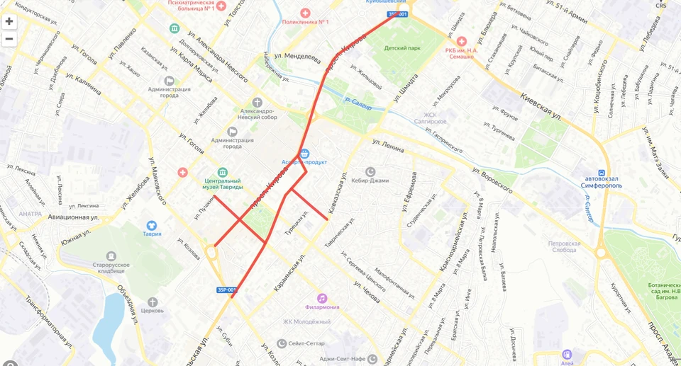 Ограничения будут длиться с 18.00 до 22.00 18 июня и с 8.00 до 13.00 20 июня. Фото: официальный сайт Администрации Симферополя.