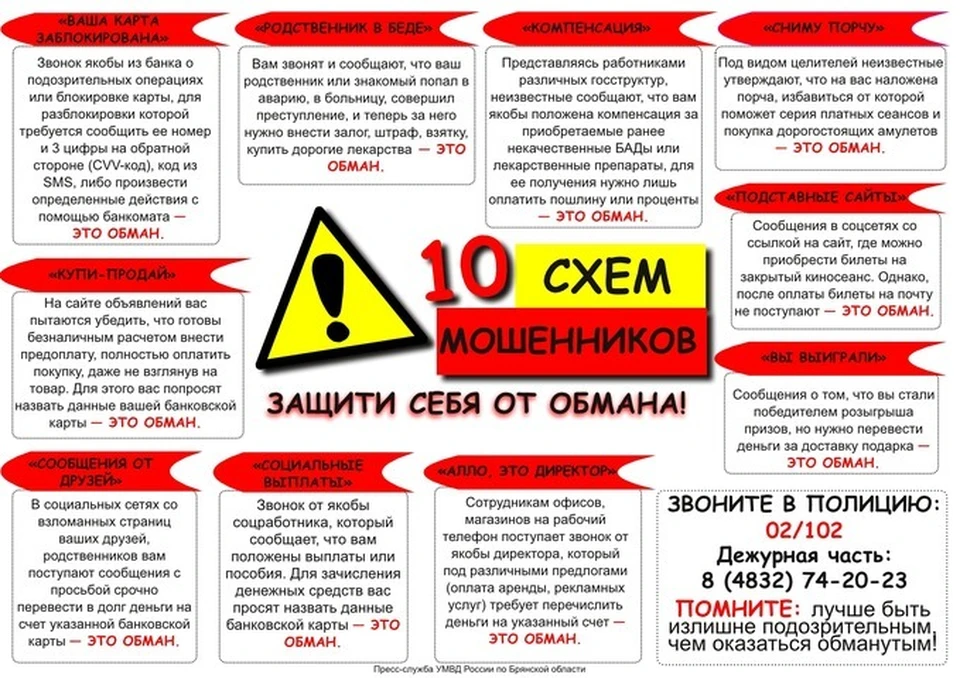 В Брянской области за неделю в полицию поступило 35 сообщений от обманутых граждан. Доверчивые жители перевели злоумышленникам 6 миллионов 617 тысяч рублей.