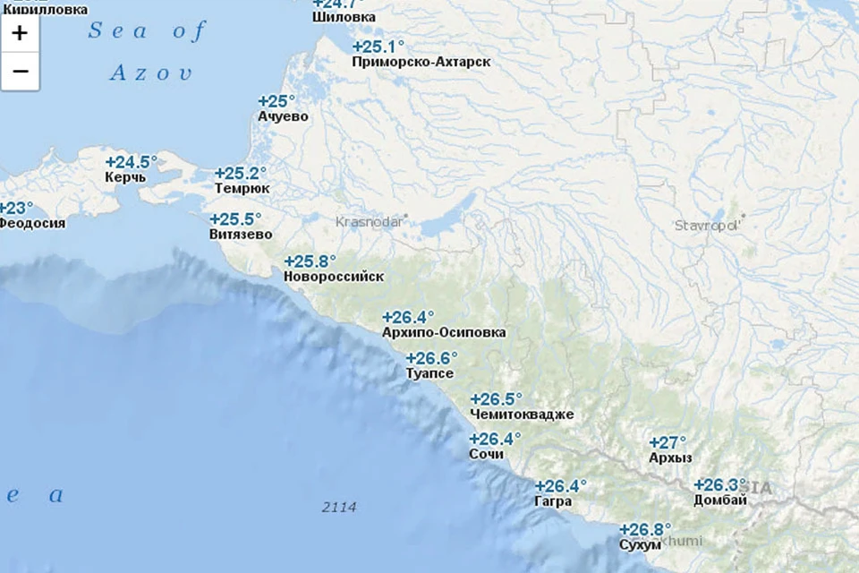 Тепловая карта черного моря сегодня