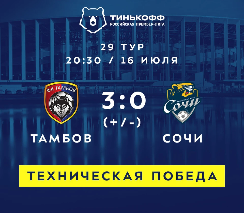 Тамбовчане получили дополнительные три очка в турнирную таблицу
