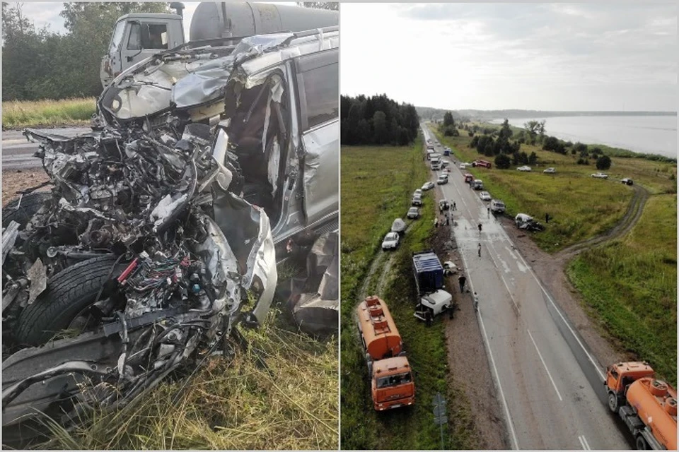 Под Лесосибирском Cruiser при обгоне лоб в лоб разбился о мусоровоз. Фото, видео: ГИБДД 24, КРУДОР.