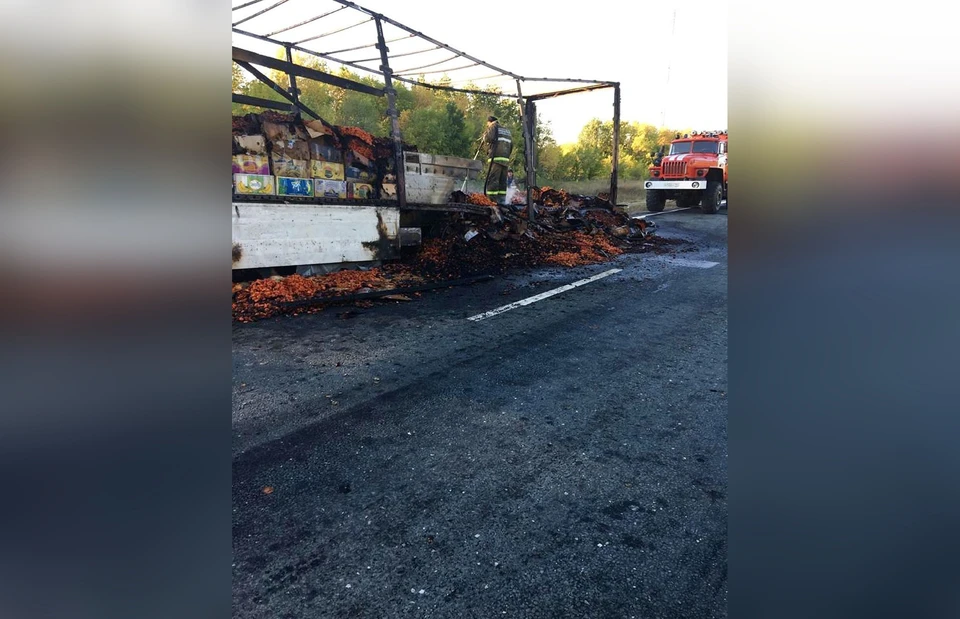 Прицеп с грузом сгорел на трассе "Самара - Большая Черниговка" / Фото: УГИБДД по Самарской области