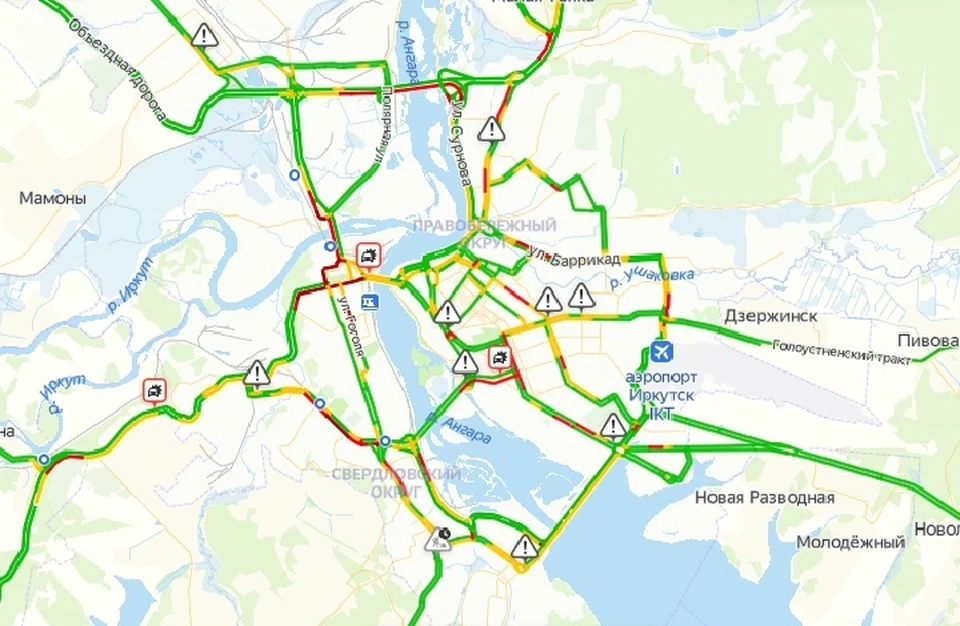 Пробки в Иркутске 14 декабря: утром на дорогах города два ДТП. Фото: Яндекс
