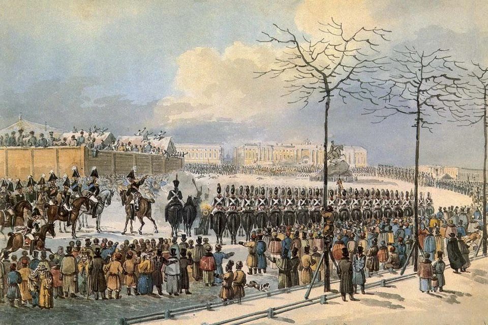 Санкт-Петербург. Сенатская площадь 14 декабря 1825 года. Рисунок Кольмана из кабинета графа Бенкендорфа в Фалле