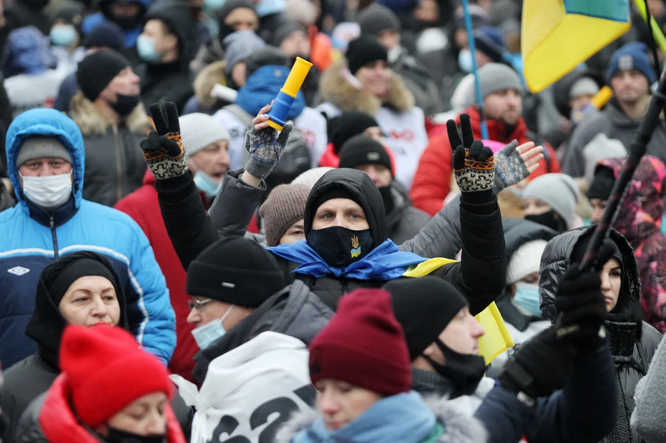 Киев, декабрь 2020 года. Во время митинга за ослабление мер карантина.