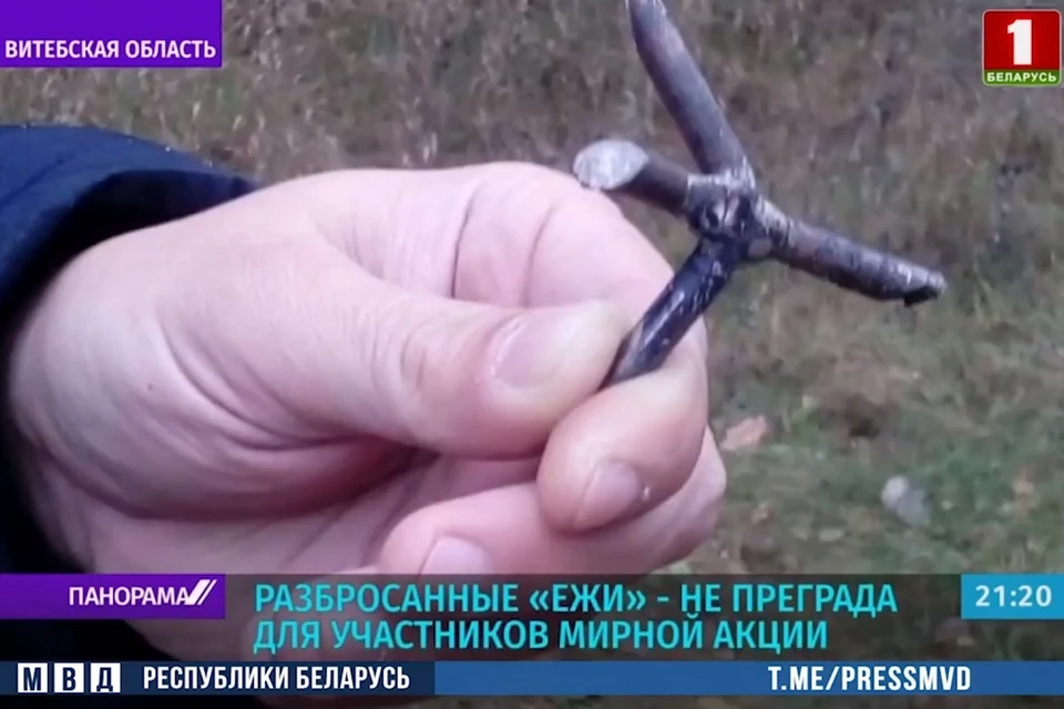 Мужчина изготовил ежи, чтобы сорвать провластный автопробег. Фото: стоп-кадр | видео МВД.