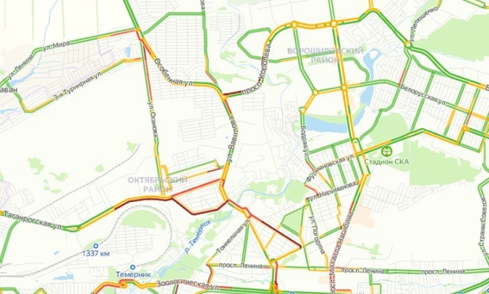 Загруженность дорог оценивается на пять баллов. Фото: yandex.ru/maps/