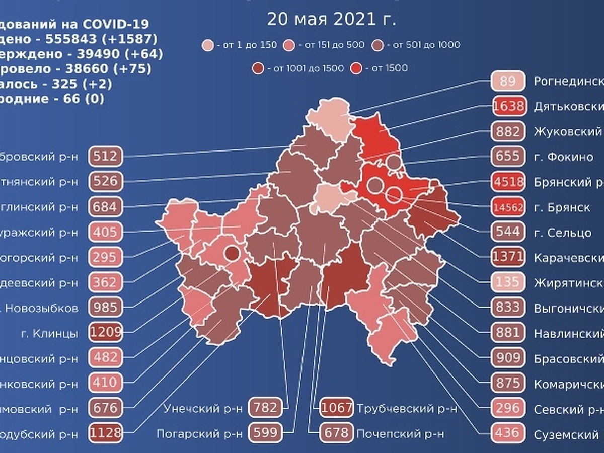 Карта распространения коронавируса в Брянской области на 20 мая 2021 года -  KP.RU