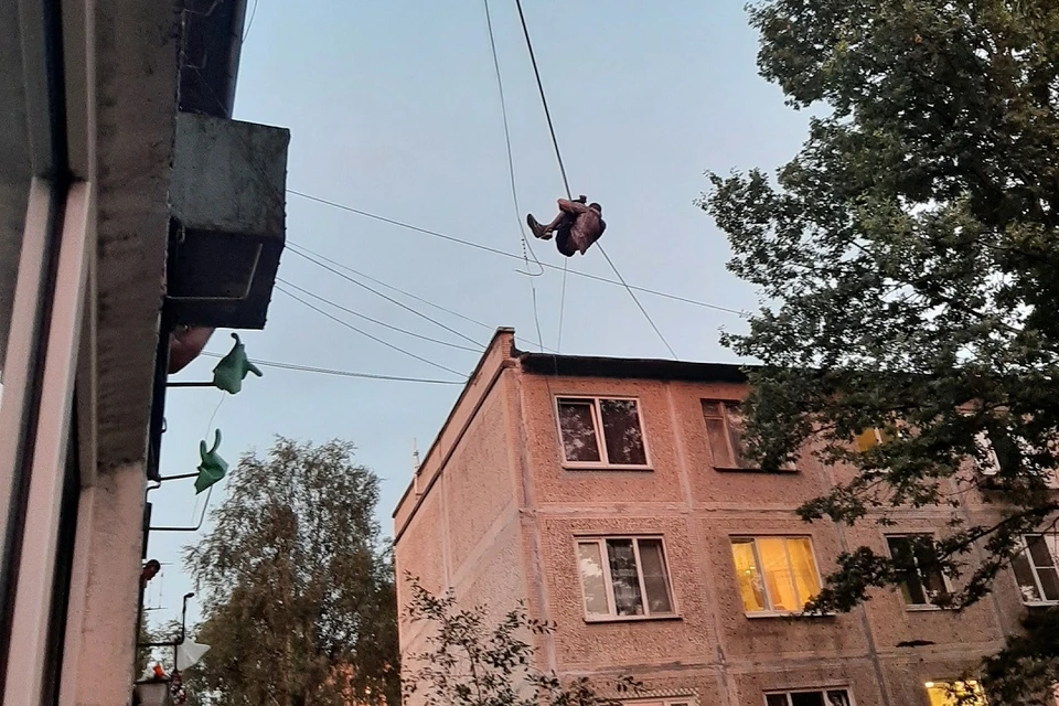 Пьяный петербуржец завис между домами на проспекте Большевиков. Фото: vk.com/spb_today / Ксения Русскова