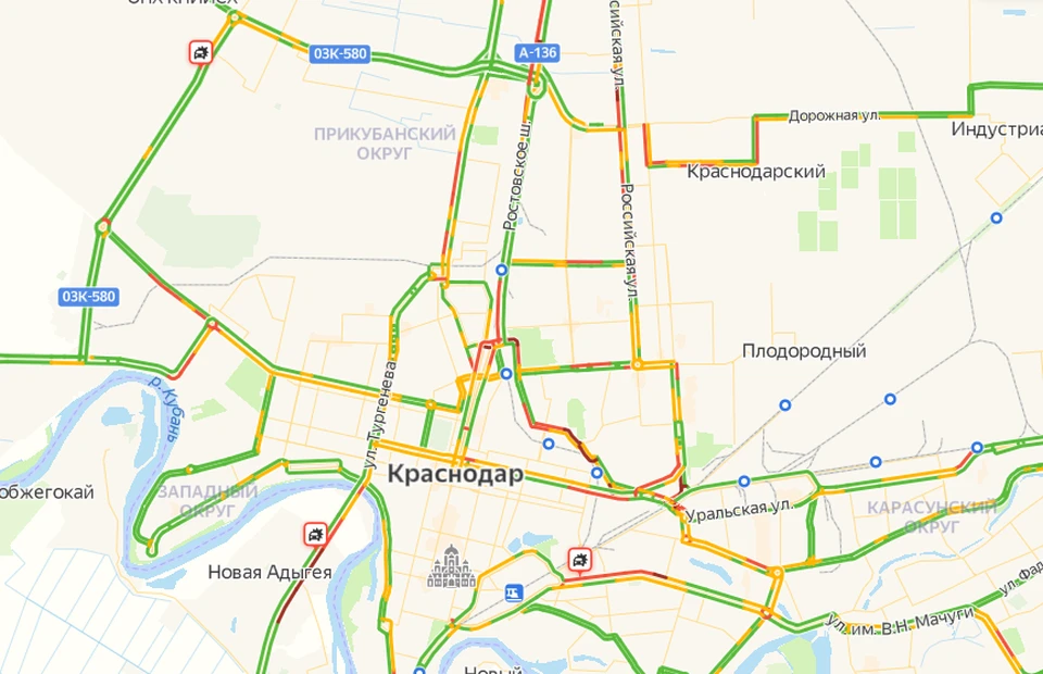 Пробки краснодар на карте в реальном времени