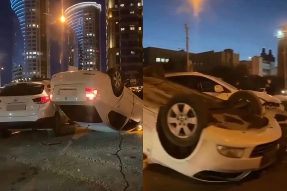Иномарка оказалась перевернута на крышу. Фото: Кадр из видео