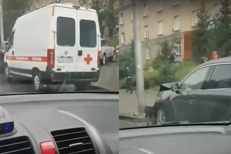 В Новосибирске, днем, 14 сентября, на Красном проспекте столкнулись две иномарки. Фото: Кадр из видео