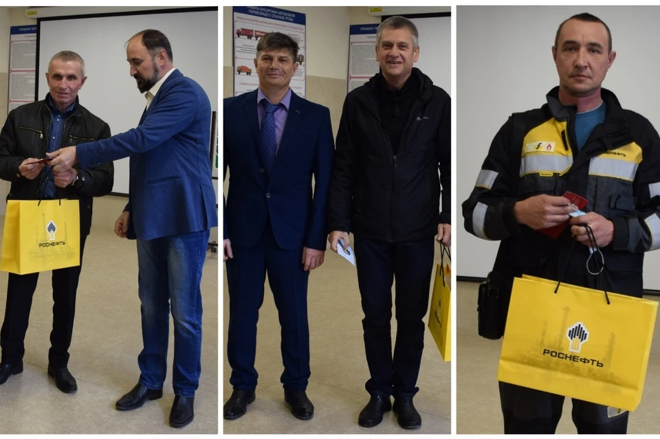 Награды за безаварийное вождение получили три водителя РНПК (слева направо): 1-й степени - Андрей Царев; 2-й степени - Евгений Мишунин; 3-й степени - Александр Кабочкин.