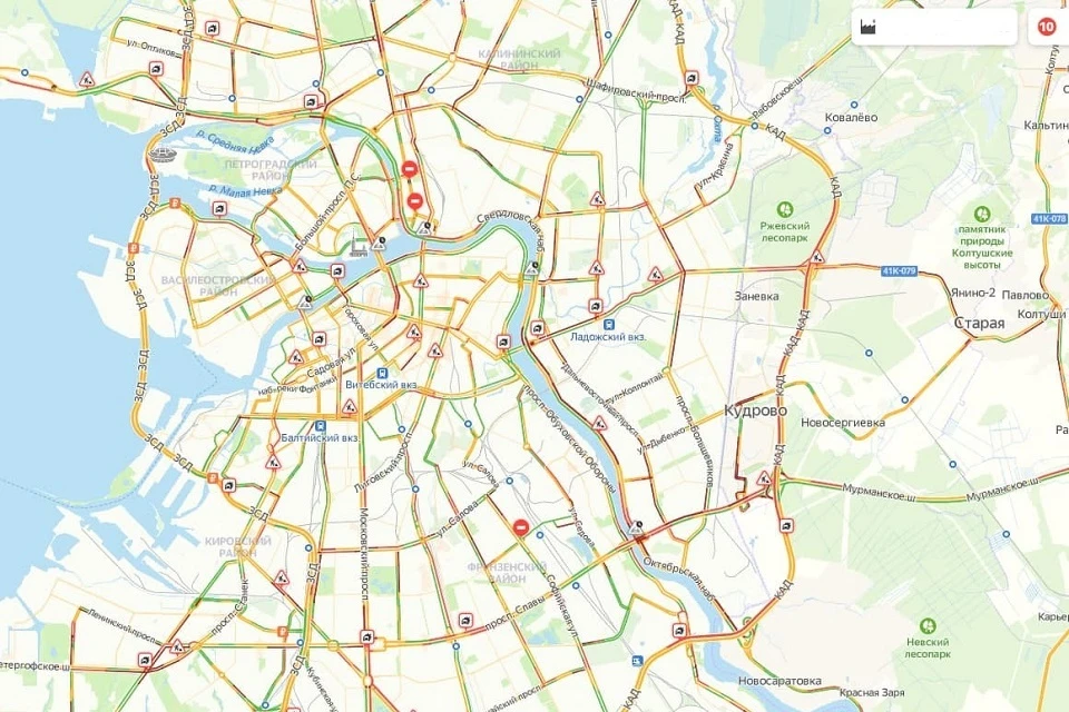 Карта спб и ленинградской области пробки