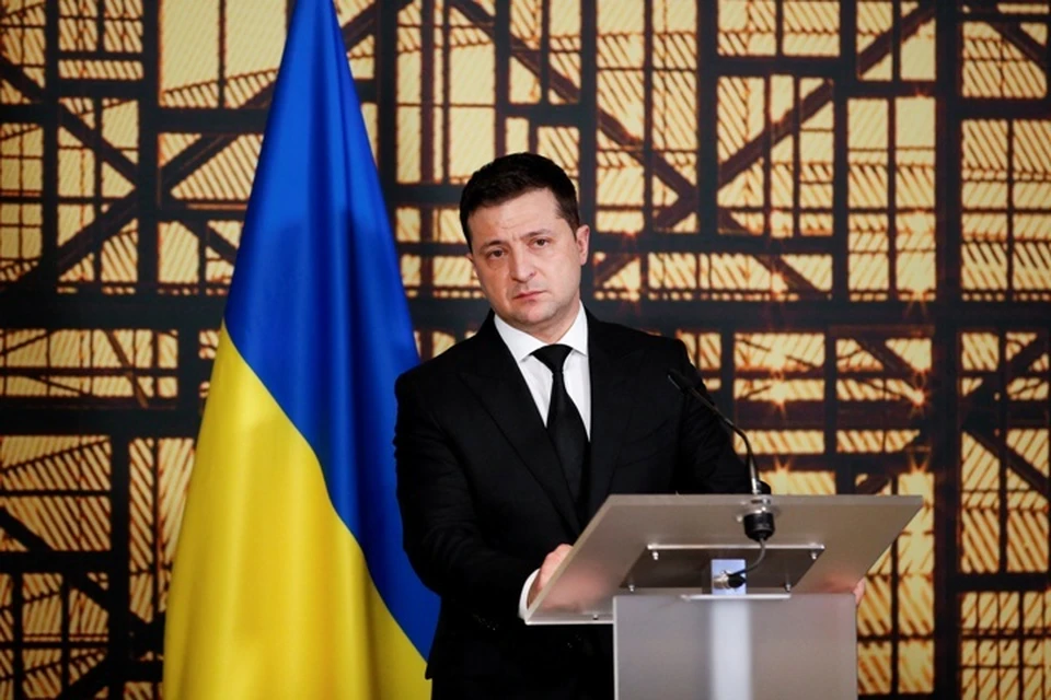 Президент Украины Владимир Зеленский на брифинге после переговоров в Брюсселе