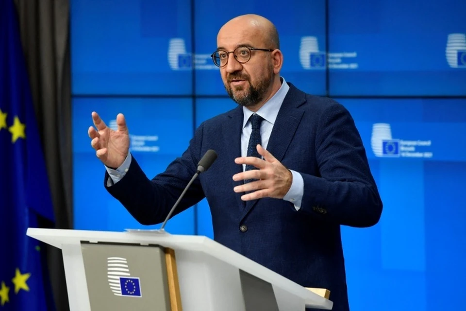 Глава Евросовета Шарль Мишель на пресс-конференции по итогам саммита ЕС в Брюсселе