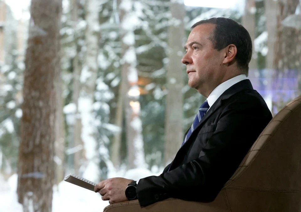 Дмитрий Медведев выбрал для интервью дом, за окнами которого очень живописно стоял зимний лес. Фото: REUTERS