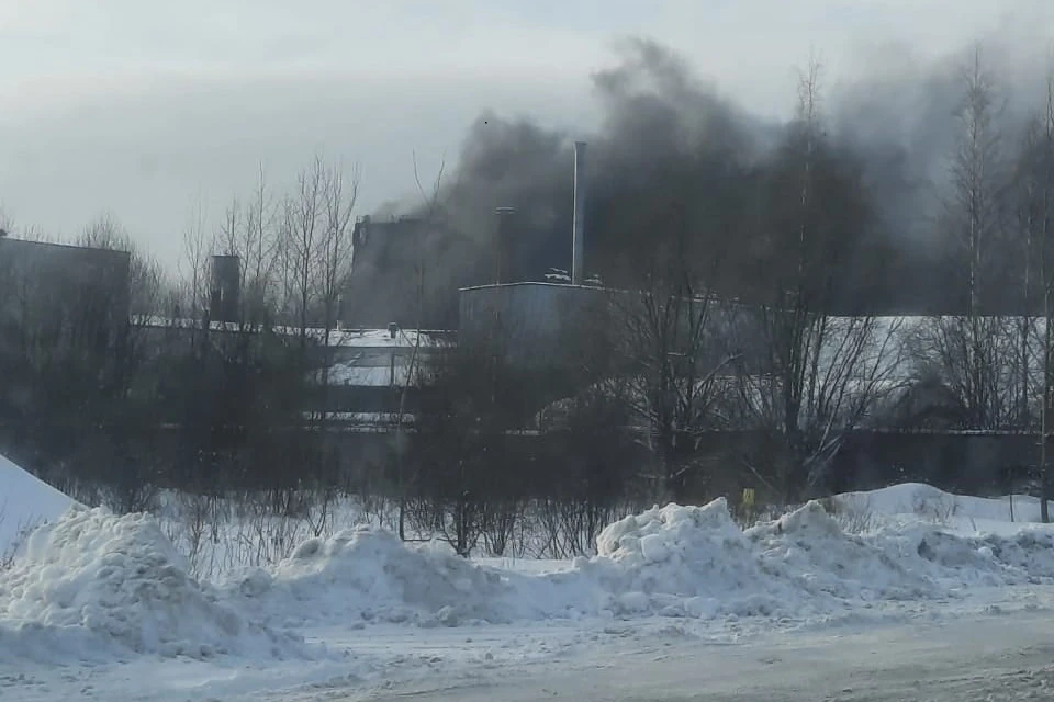 На Волхонском шоссе сильно дымит. Фото: vk.com/spb_today