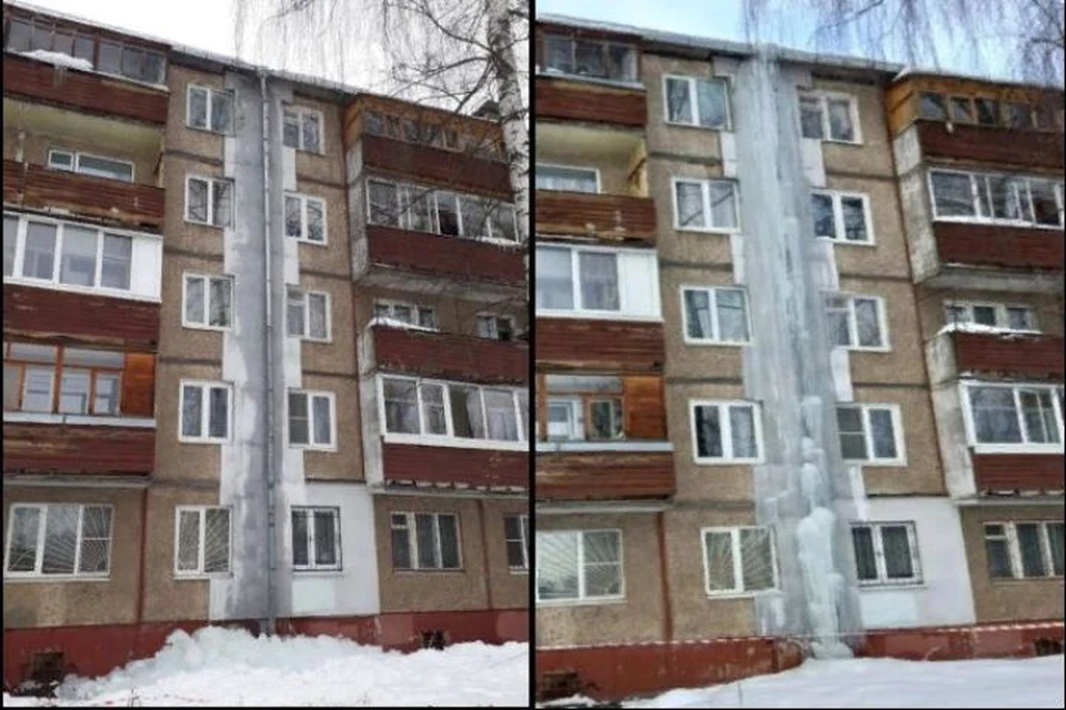 ТСЖ в Дзержинском районе Ярославля ликвидировало ледяной водопад на доме на улице Панина