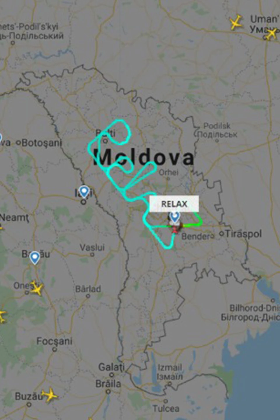 17 февраля на сайте flightradar24 более 60000 пользователей одновременно наблюдали за тем, как самолет над Молдовой выписывает слово RELAX.