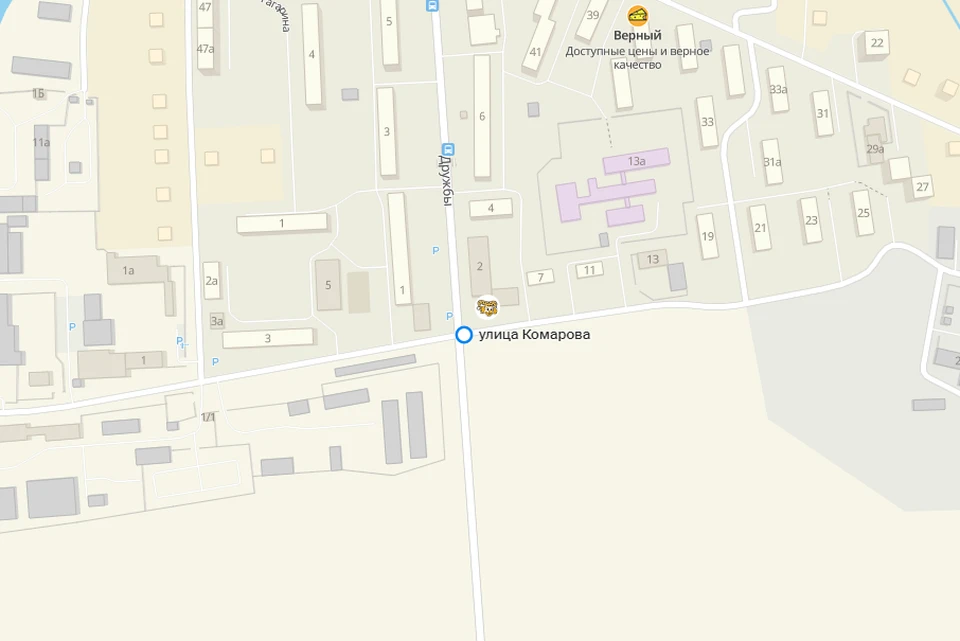 Карта-схема улицы Комарова в Луговом