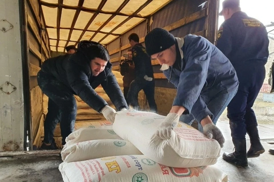 Белые автомобили доставили продукты питания и предметы первой необходимости. Фото: ЛИЦ