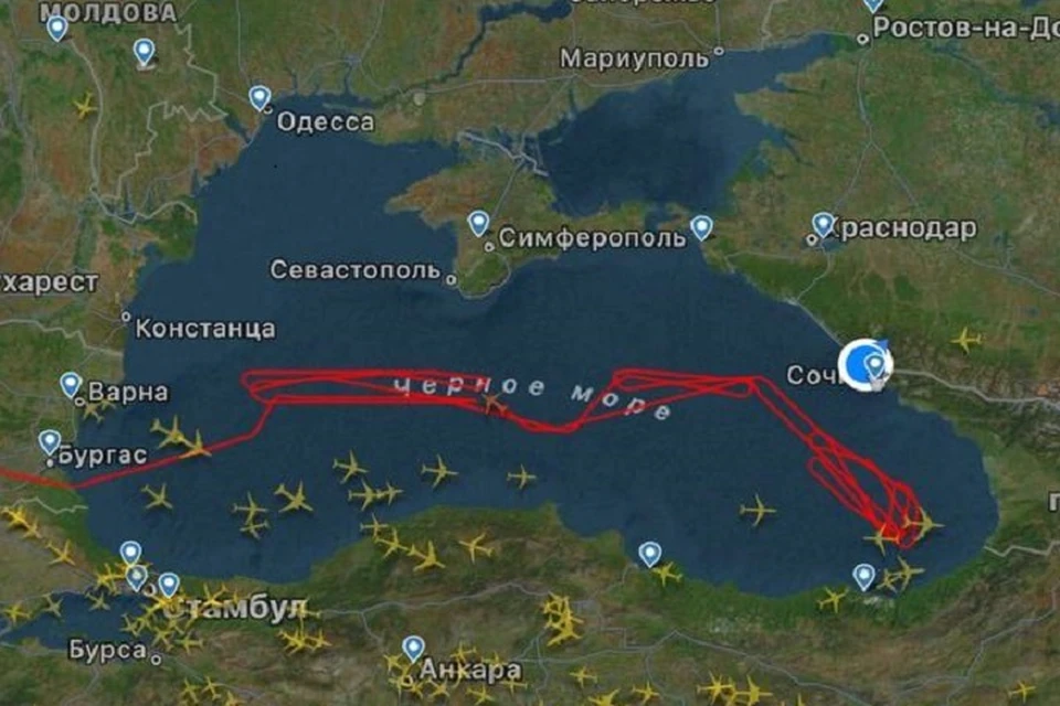 Он совершил полет вдоль границ России над Черным морем. Фото: https://t.me/sirius_okrug