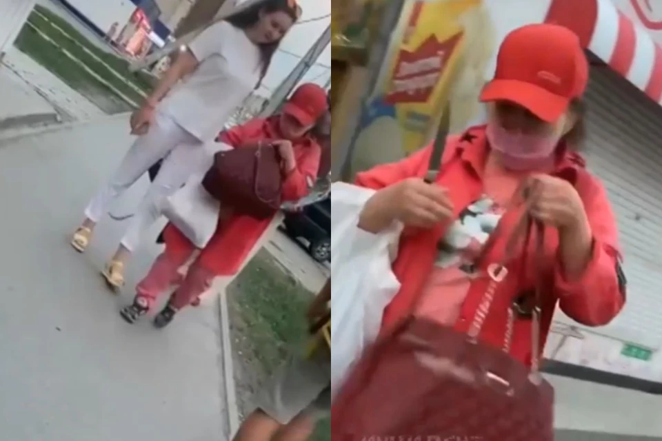 Женщина в красном угрожала прохожим ножом. Фото: стоп-кадр видео из группы Инцидент Новосибирск.