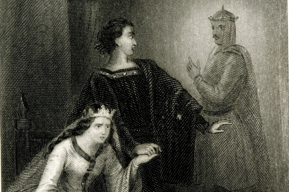 Отец Гамлета, являясь в виде Призрака, рассказывает, что его отравил брат Клавдий