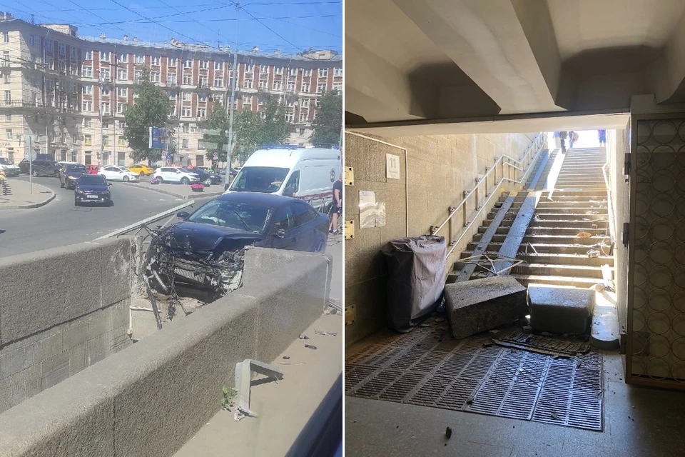 На "Новочеркасской" иномарка разнесла подземный вход в метро. Фото: vk.com/spb_today