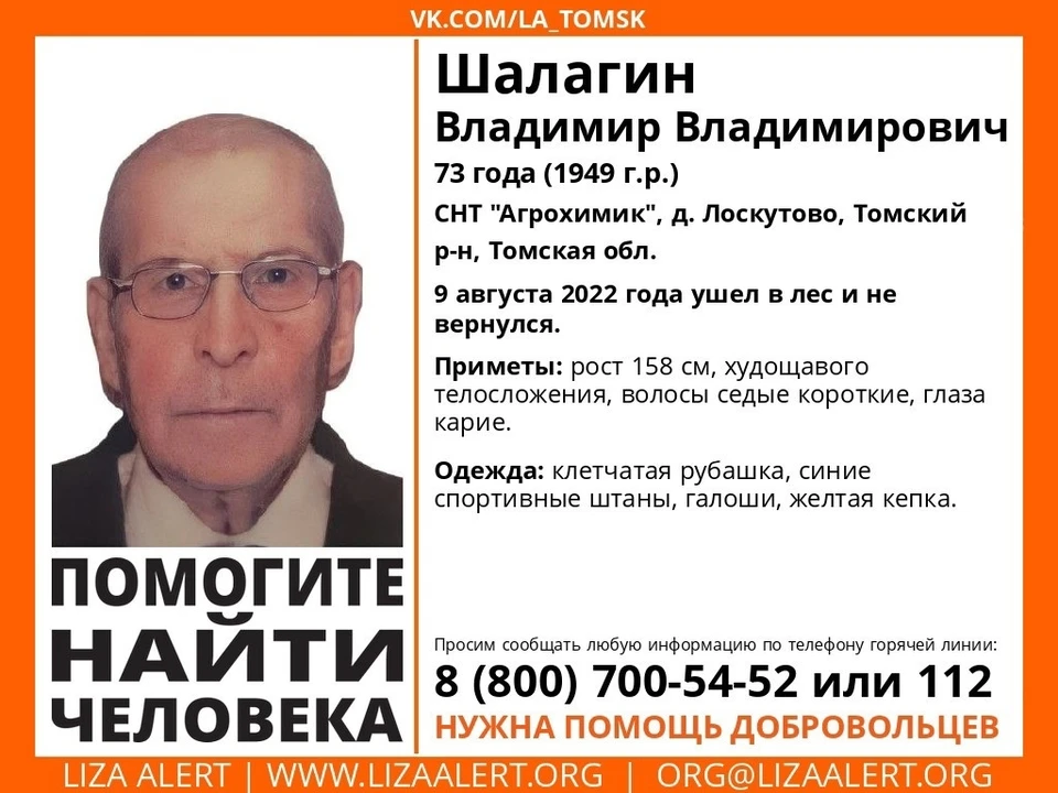 Волонтеры просят томичей помощи в поисках пропавшего дачника-пенсионера.