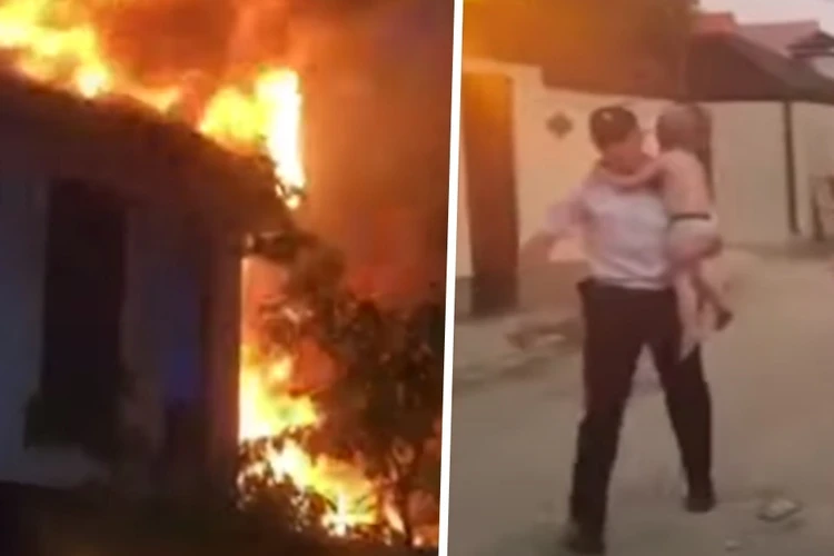 Дагестанские полицейские вынесли детей и старушку из горящего дома под Махачкалой