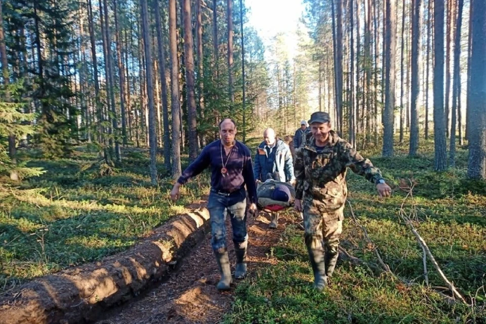 Женщину вынесли из леса на носилках. Фото: ГУ МЧС по Кировской области