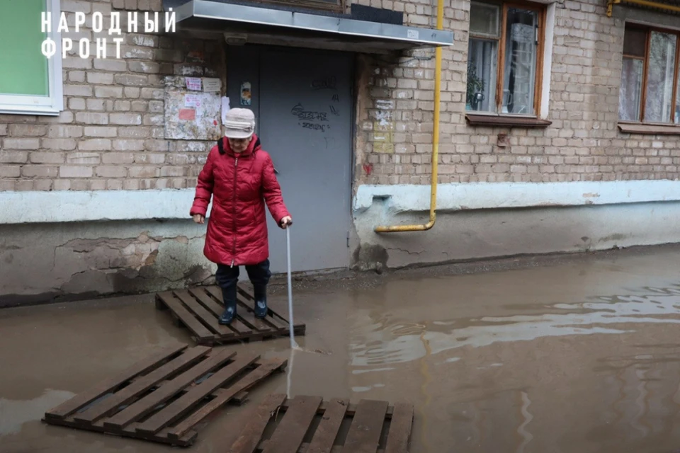 Лужа возле дома на улице Сурикова появилась год назад. Фото: onf.ru