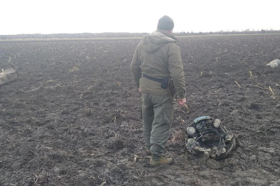Появились первые кадры с места падения украинской ракеты на территорию Беларуси. Фото: скриншот с видео/БелТА